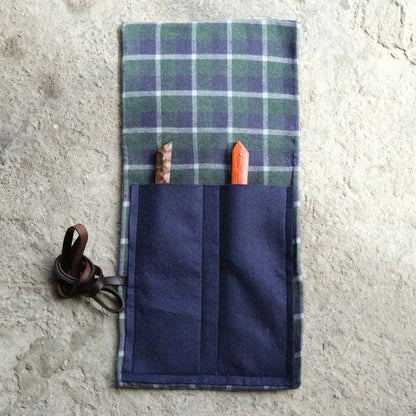 POCHETTE COUTEAUX MINI • GABARDINE & TARTAN MARINE