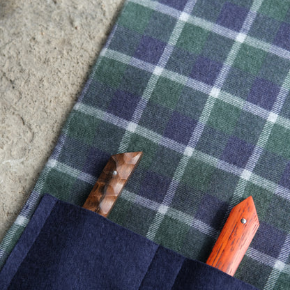 POCHETTE COUTEAUX MINI • GABARDINE & TARTAN MARINE